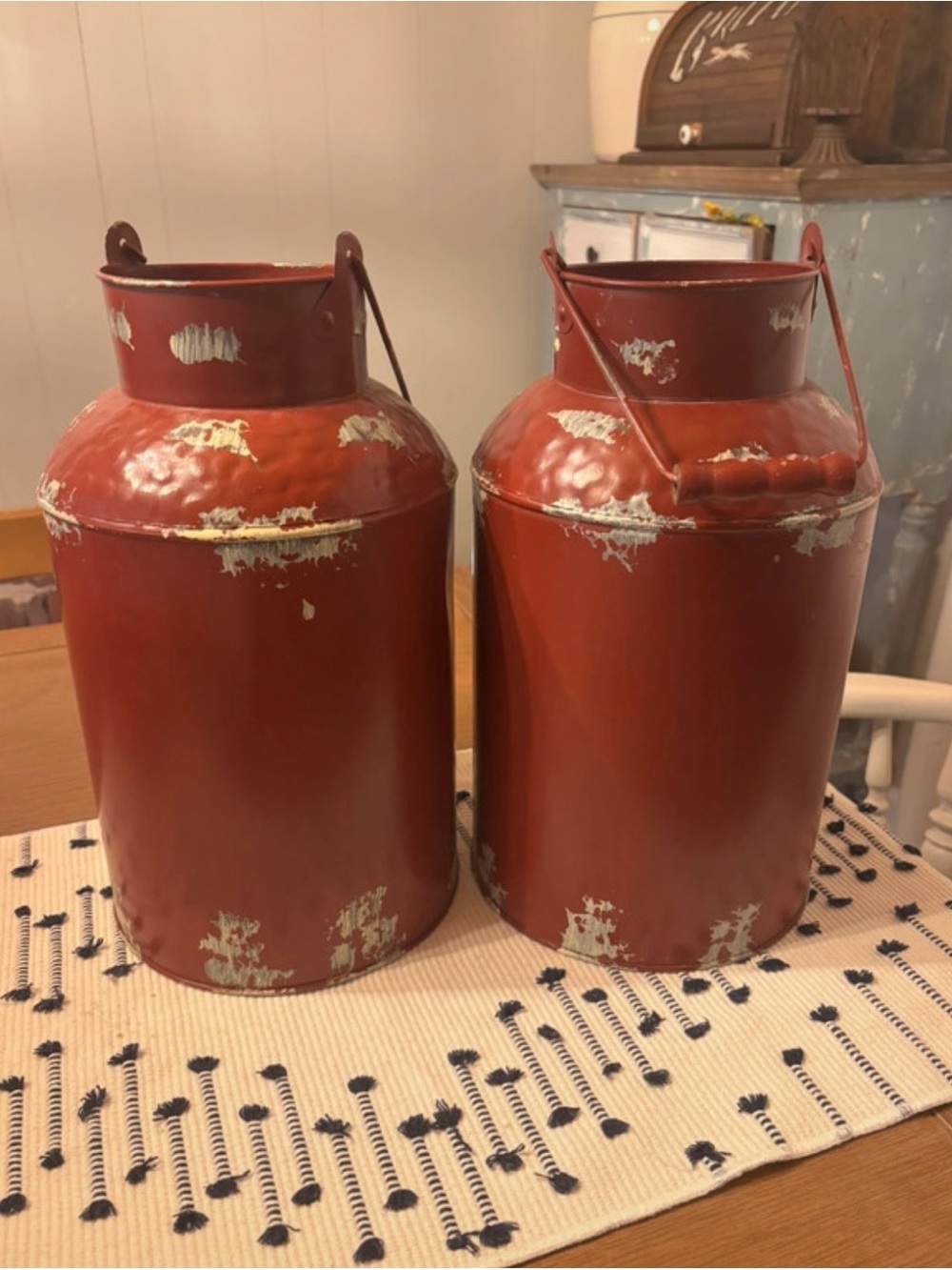 Kirklands Distressed Rust Red Metal Milk Can Pair